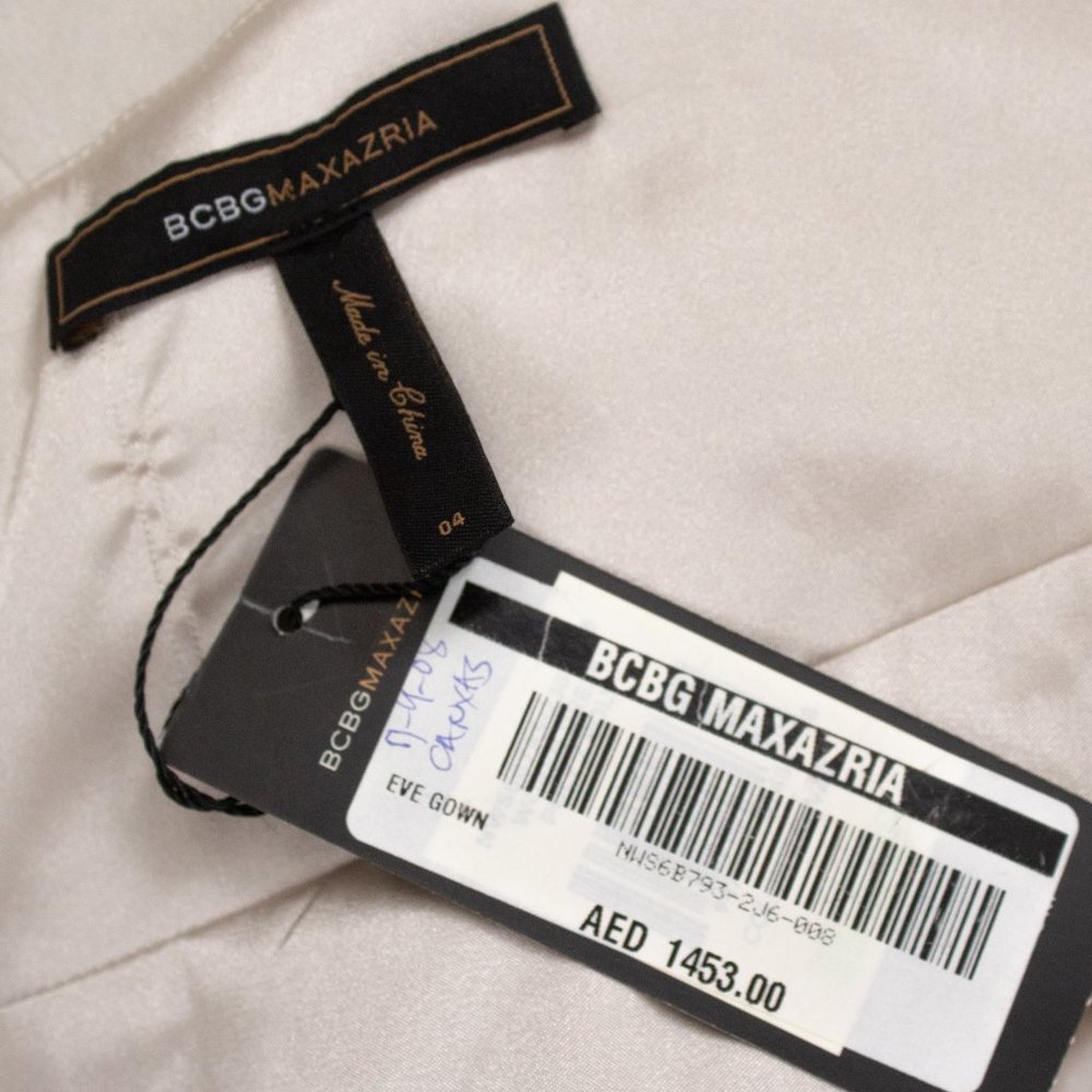 BCBGMaxAzria 4 Satin Bandage Formal Gown Champagne - Picture 7 of 9